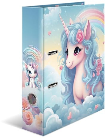 HERMA A4 Lever Arch File Happy Unicorn, Pack of 5, 70mm Spine, Heavy Duty Folder with Animal Motif, Glossy Finish & Inner Print, Kids Ring Binder, Archiving Folder & Storage File Organizer