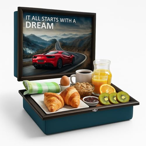 Empire Lap Tray with Bean Bag Cushion – Wooden Soft Padded Lap Tray with Cushion for Eating, Drinking & Laptop – Ideal for Breakfast, Dinner, Snacks & Work – Comfortable, Portable with Sturdy Design