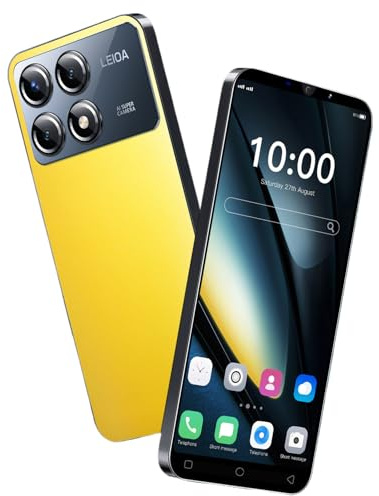 QrZrQ Smartphones Bon marché, 5,0 Pouces, Double Carte Double Caméra, Quad Core, ROM 16GB 【Extensible à 128GB】, Support GPS/WiFi/Bluetooth/FM, Téléphone déverrouillé par Le visag (X6Pro-Jaune)
