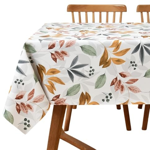 Yofori Wipe Clean Tablecloth, Autumn Leaves, 137x180cm, Rectangular | Floral Print Pattern, PVC Wipeable Plastic, Waterproof, For Kitchen Dining Outdoor Garden Picnic