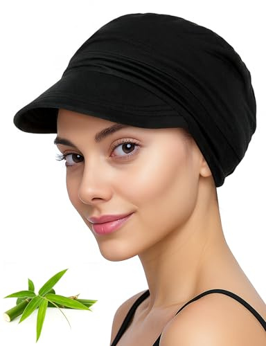 Becellen Casquette Chimio Femme, Bambou Turban Chimio Noir Doux Foulard Respirante Réglable Chapeaux Souples Chimio Bonnet Ete pour Femmes