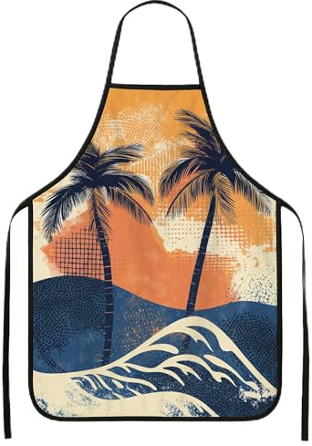 Delantal tropical para parrilla, delantal culinario de palmeras al atardecer, playa de verano, barbacoa, cocina, equipo de cocina para adultos, 1 unidad