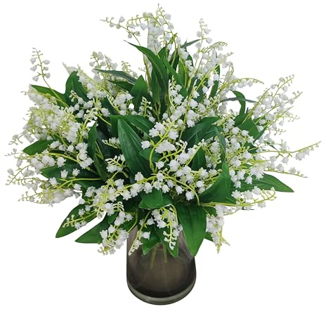 10 Bunches Artificial Lily of The Valley Flowers, Each Bunch Consisting of 7 Branches,with 14 Leaves and 21 Flowers On Each Branch,Fake Faux Silk Lily of The Valley Plastic Flower Decoration