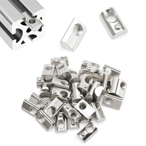 LINTRA 50 Pezzi Dadi Scorrevoli M10 Slot 10 a T con Palla, 45-Serie M10 Dadi Molla Roll-In, Dado con Sfera Scorrevoli, per CNC per Stampanti 3D Profilo a C in Alluminio, Standard Europeo