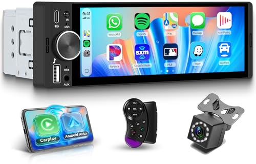 Rimoody Radio de Coche 1 Din con Inalámbrico Carplay Android Auto iOS/Android Mirror Link, 6.28 Pulgadas Incell Touchscreen Radio Coche con Bluetooth FM Radio USB/EQ Comandos al Volante Cámara Trasera