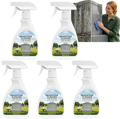 Gravsten- och gravmålningsrengöringsspray för granit- och marmor kyrkogård minnesmärke gravsten och minnesmärkerengöringsspray med trasa och svamp, stenrengörings- och polerspray för vård (5 stycken)