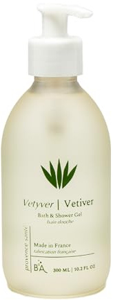 Provence Sante Cleansing Bath & Shower Gel - Moisturizing Almond Oil Body Wash for Dry Skin - Nourishing Aromatic Vetiver Scent - Made in France - 10.2 Oz