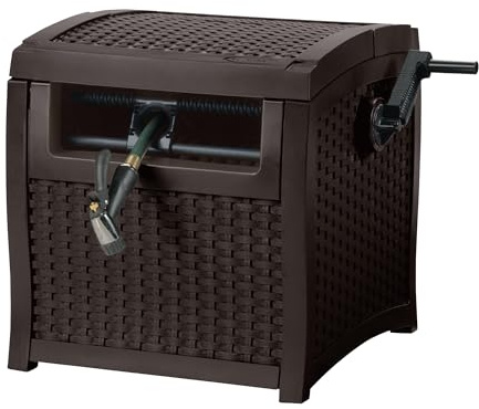 Suncast Hose Reel with Smart Trak Hose Guide, Water-Tight Connection, Durable Resin Construction, 225' Hose Capacity, Brown, Made in the USA