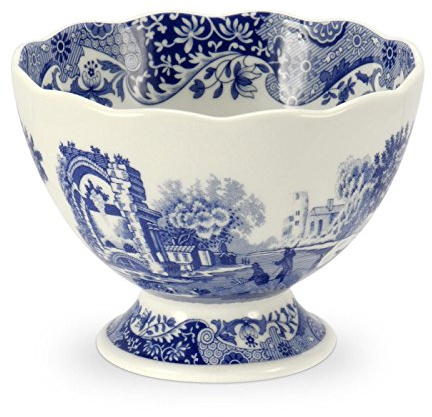 Portmeirion Blue Italian Footed Bowl | Made of Porcelain | Berries, Sweets, and Chocolate Bowl | Scalloped Edge | Measures 4.75-Inch | Dishwasher and Microwave Safe