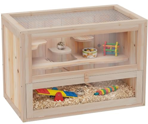 Pawhut Gabbia per Criceti e Piccoli Roditori in Legno di Abete 60x35x42cm