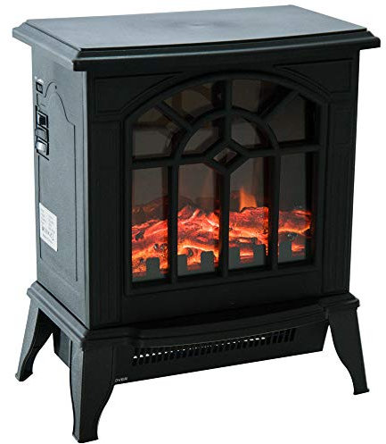 HOMCOM Chimenea Eléctrica 1000 W/2000 W Chimenea Decorativa de pie con Temperatura Ajustable LED Llamas y Protección Sobrecalentamiento para 15-20 ㎡ 36,5x24x46 cm Negro