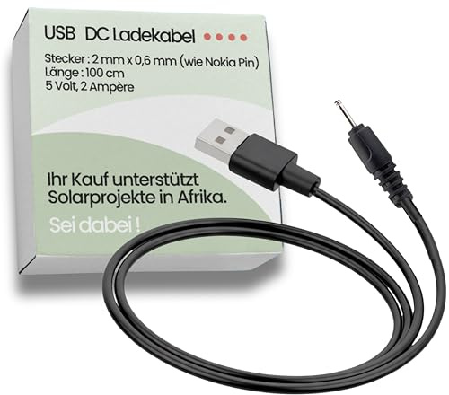 Villageboom 5 V 2 A USB-laddningskabel med 2,0 mm x 0,6 mm kontakt DC kompatibel med Nokia längd 1 m svart