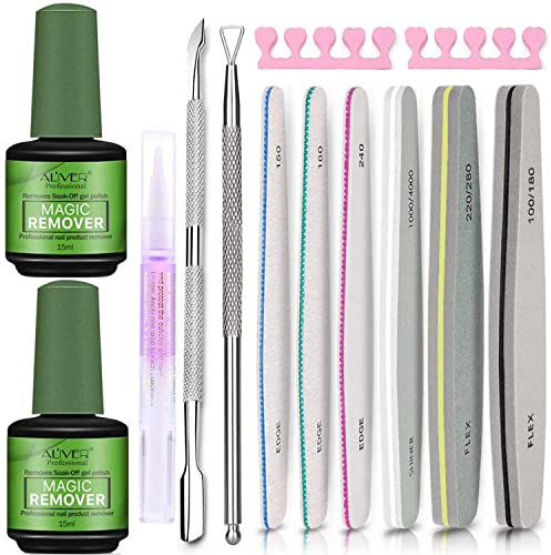 Dissolvant Magique pour Vernis à Ongles,Dissolvant Semi Permanent,Magic Remove Gel,enlever,élimine Soak-Off en 3 à 5,Poussoir à Cuticules and Manicure file