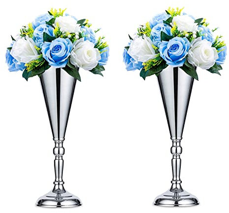 Sziqiqi Silver Vase Tall Metal: Wedding Centrepieces for Reception Tables Set of 2 - Flower Vases Stand - Base Decortion for Party Events Birthday Celebration Ceremonies