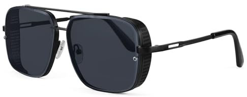 FEISEDY Vintage 70er 80er Sonnenbrille Herren Square Steampunk Brille Groß mit Metall Rahmen und UV400 Schutz B2894