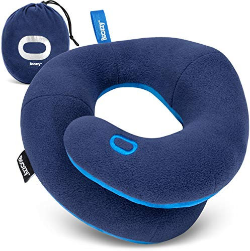 BCOZZY Kinnstützendes Reisekissen Für Kinder für 8-12 Jahre, Verhindert DASS Der Kopf Nach Vorne Fällt, Komfortables Road Trip Essential. Weich, Waschbar, Größe Medium, Blau