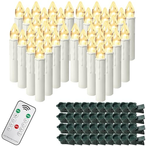 Aufun 40 x LED-julgransljus trådlöst varmvitt med fjärrkontroll, timer flimrande, dimning, julgransljus som dekoration till jul, julgran, fest