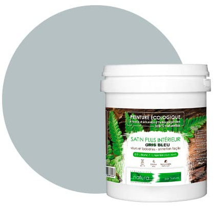 BOX DECO COULEURS Peinture murale naturelle écologique aspect satin intérieur Natura - 1 L, Gris Bleu