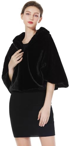 BEAUTELICATE Bolero Stola Pelliccia Sintetica Donna Coprispalle Scialle Stola Pelliccia Elegante per Sposa Matrimonio Inverno Cerimonia Carnevale (Nero - Taglie Forti)