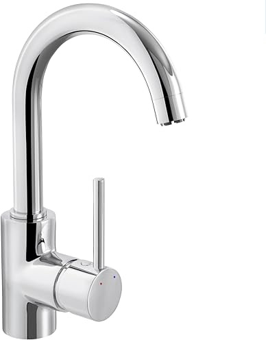 Cornat Fiora FIO12 - Grifo monomando para lavabo (cuerpo de cinc cromado, giratorio, conexión de baja presión (sin presión)
