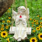Kssiaz Solar Engel Gartenstatuen, Gartendeko mit Warmem Licht, Engel Gartenfigur Skulptur mit Schaukel & Vogel für Rasen, Hof, Terrasse, Fensterbank, Wasserdichtes Gartendeko für Draußen, Aprikose