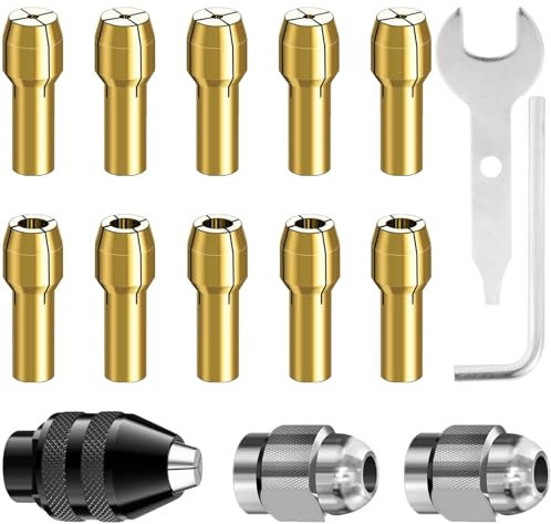 DMNQ 15 Pièces Mandrin Convient à Dremel,Mini Mandrin,Mandrins En Laiton De Précision,Adaptateur à Changement Rapide Avec Jeu d'outils pour Accessoires d'outils Rotatifs