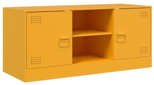 vidaXL Meuble TV Jaune Moutarde 99x39x44 cm Acier, Banc TV, Meuble télé, Meuble multimédia, Buffet TV, Meuble HiFi, Centre de Divertissement