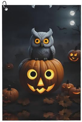SSIMOO Serviette de golf pour Halloween, chouette, fantôme, citrouille, 1 serviette de golf à usage général, accessoire de golf personnalisé pour homme, absorbant et polyvalent