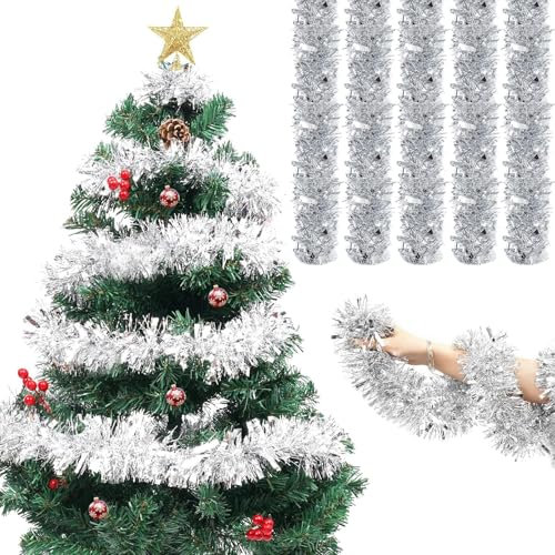 XULEGGNK Guirlande Tinsel Métallique Scintillantes, 5 * 2m Guirlande Tinsel Brillante, Suspendue, Brillants de Noël, pour Noël, Anniversaire, Fête, Vacances, Argent