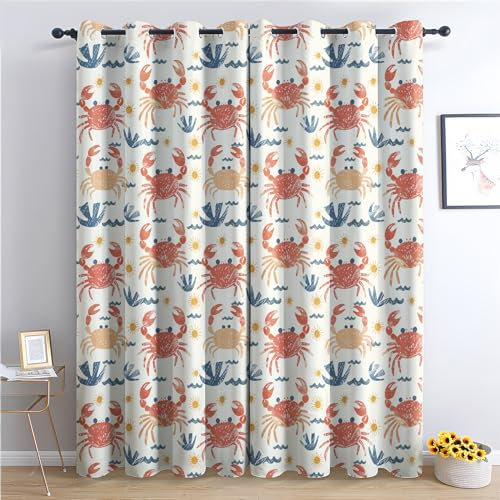 Ocean Animal mörkläggningsgardiner för sovrum och vardagsrum värmeisolerade 167 x 183 cm barngardiner med öljettdesign för dekorativa fönsterbehandlingar