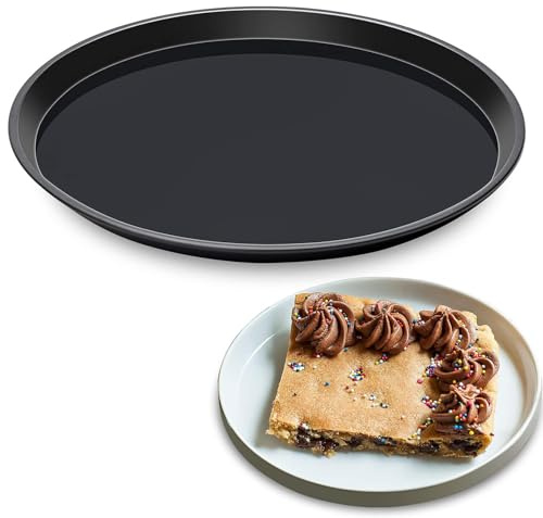 Yomvzake Large Cake Pan, 12 Inch Round Cake Pan Giant Shollow Pan Round Cookie Sheet Black Carbon Steel Tray Pan for Christmas Baking