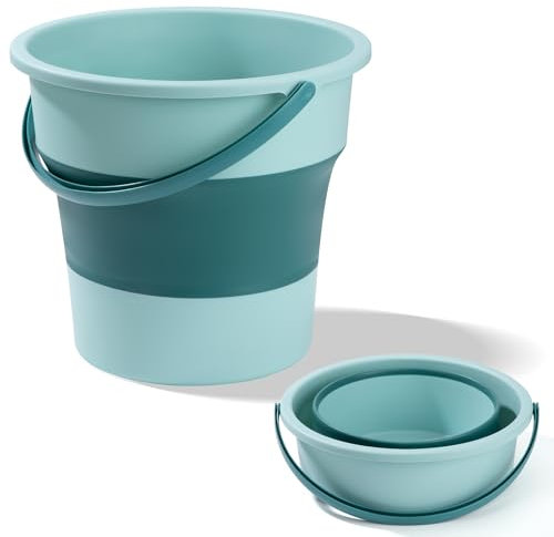 Collapsible Water Bucket Car Cleaning Bucket With Comfortable Carry Handle Portable Space Saving Camping Buckets for Home, Office, Fishing,Beach, Travelling 5L green