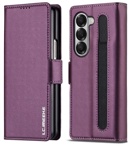 ZHOZEXIN Wallet Pu Leather Case for Samsung Galaxy Z Fold 6,Magnetic Closure Pu Leather with Pen Slot, Cash slot & Screen Protector Cover Case for Samsung Galaxy Z Fold 6 (Purple)