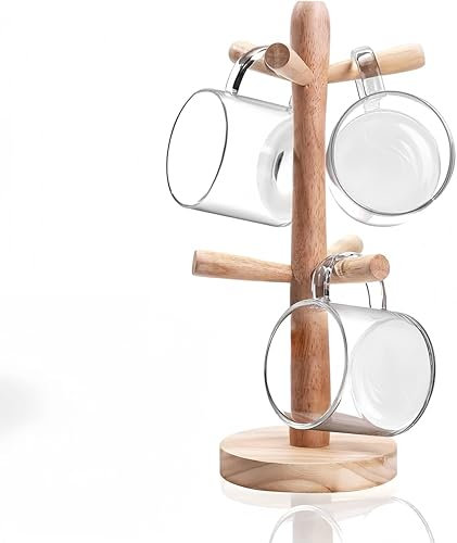 Zhenghebuy Mug Holder Tree,Coffee Cup Holder,Coffee Mug Tree for Counter,Wooden Mug Tree 6 Mugs Holder Stand for Kitchen,Living Room,Bedroom