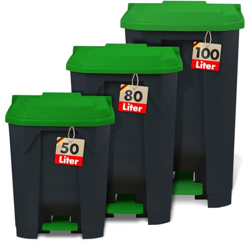 Floordirekt Olaf Poubelle 100 l, couvercle vert, système de tri sélectif, à pédale, pour cuisine et bureau, avec mécanisme Step-On