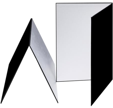 ZGUZMCMK 2 Pezzi 3 in 1 Riflettori di Luce Diffusore di Luce Pieghevole Rotazione a 360° Cartone Fotografia per Cibo Gioielli Natura, Nero Bianco Argento, A4