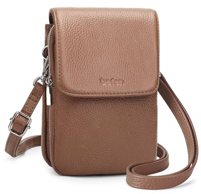 befen Echtleder Handytasche zum Umhängen, RFID-Blockierung Handy Umhängetasche Damen Leder, Handytasche mit Geldbörse zum Umhängen, Crossbody Bag mit Verstellbar Schultergurt, Mokka