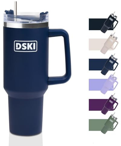 40oz Stainless Steel Vacuum Insulated Tumbler Car Water Bottle with Straw and Lid & Handle, SUS304 Travel Coffee Mug for Hot/Cold Coffee, Tea Water Bottle Cup Gifts for Women Men (Navy Blue)