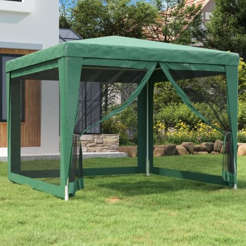 Festtält med 4 nätsidoväggar grön 3 x 3 m HDPE