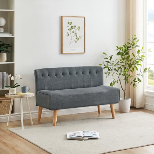 Hapihom Sofá de tela de 2 plazas, pequeño sofá con aspecto de lino y patas de madera, moderno sofá de salón, fácil montaje, 117 x 56 x 78 cm, mini sofá para salón, dormitorio, apartamento, oficina