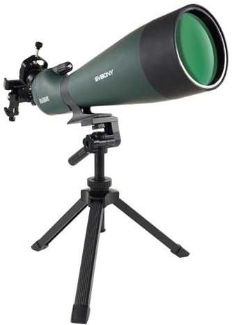 Svbony SV28 Telescopio de Detección con Trípode, 25-75x Zoom, Lente Objetivo 100mm, HD Bak4 FMC, Ocular Giratorio, Adaptador de Smartphone, para Observación de Aves y Tiro al Blanco