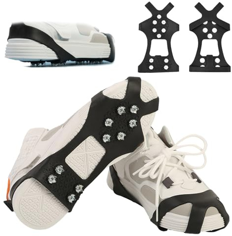 FOSDICK 1 Paire Crampons Neige Chaussures, Crampon Neige avec 10 Clous en Acier, Crampons Antidérapants, Crampon neiges et Glace pour Chaussure pour Hiver Randonnée Pêche Marche, Alpinisme, 40-45,Noir