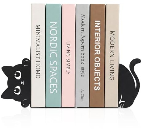Cenjeery Sujetalibros de Metal con Gato Asomado Juego de 2, Sujetalibros Decorativos para Estantes, Librerías, Oficina y Escritorio, Regalo para Amantes de los Gatos y los Libros