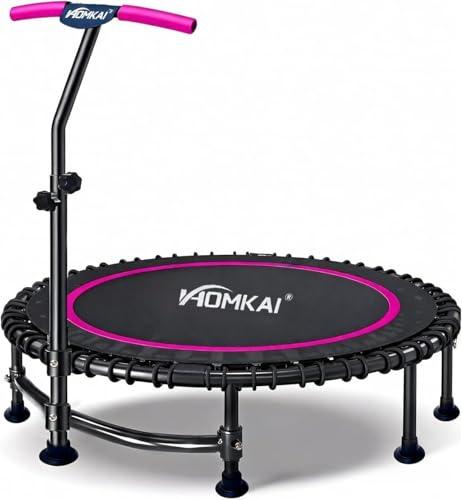 40 /48 Mini Rebounder Trampoline Foldable with T Shape and Adjustable Foam Handle for Adults and Kids Exercise Indoor Outdoor Workout