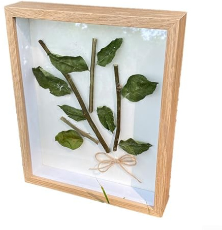 Cornice 3D per foto profonde 26 x 22 x 6 cm, con vetro frontale in vetro, per ricordi di nozze, fiori artigianali, robusta vetrina in legno con porta a cerniera, colore bianco (legno)