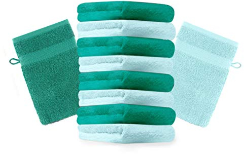 Betz paket med 10 tvättvantar premium 100 % bomull 16 x 21 cm (turkos och smaragdgrön)