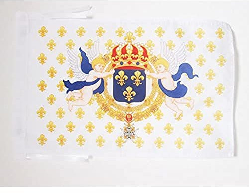 AZ FLAG - Drapeau Roi de France Fleur de Lys - 45x30 cm - Pavillon Royaliste Français 100% Polyester Avec Deux Cordelettes - 20g