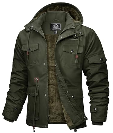 MAGCOMSEN Winter Coats for Mens Military Parka Jacket Fleece Lined Winter Cargo Jackets Army Green S