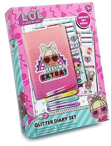 L.O.L. Surprise! LOL Mini Diary Set for Girls - Contains A6 Diary, UV Pen, Erasers and LOL Surprise Bag. Choice of Plush, Glitter and Sequin Diaries. (Glitter)
