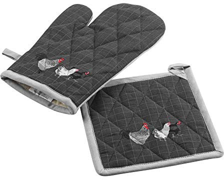 douceur d'Intérieur guanto + presina, 18 x 28 cm/20 x 20 cm, in cotone stampato, colore: antracite